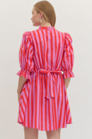 Ruffle Collar Striped Dress