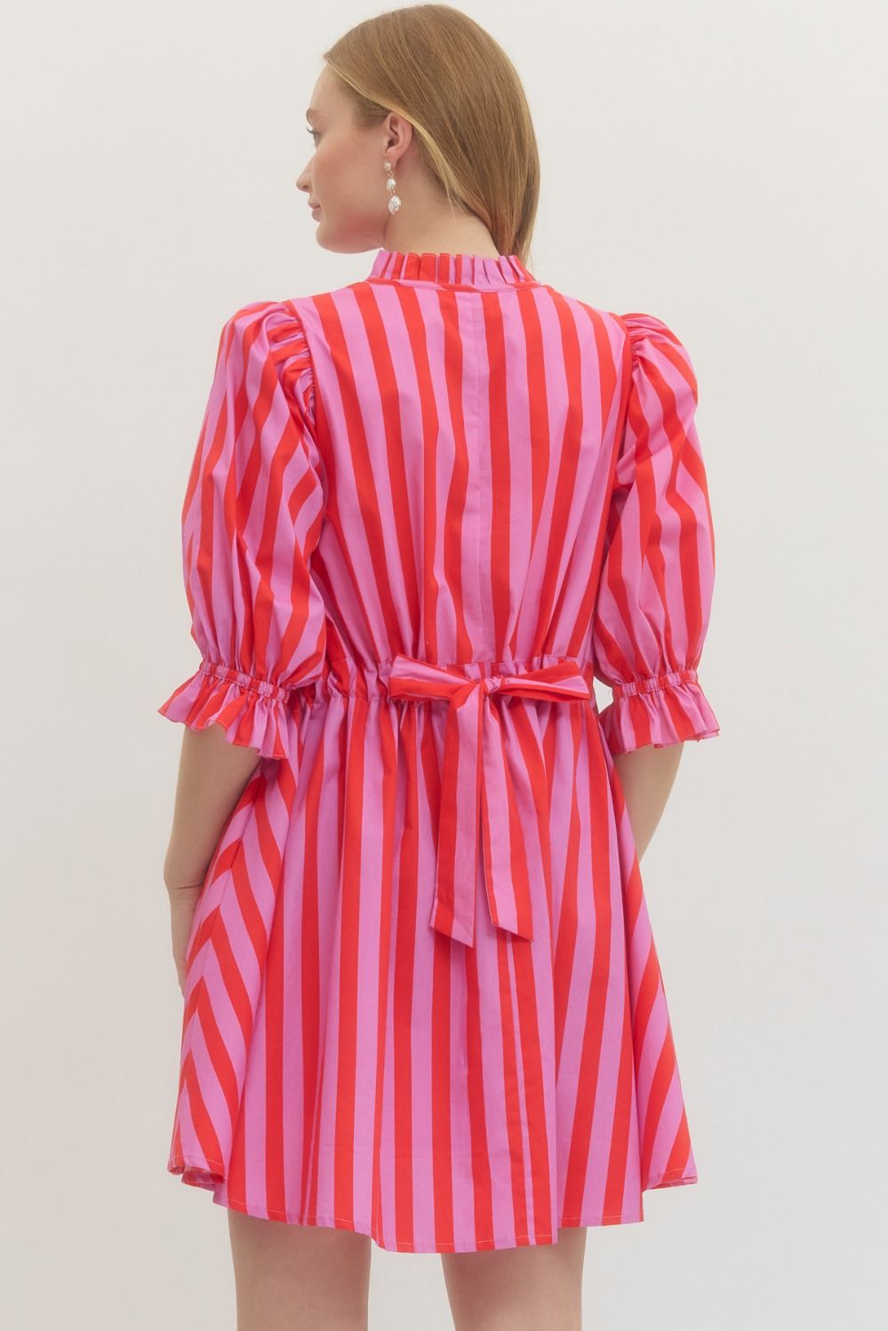 Ruffle Collar Striped Dress
