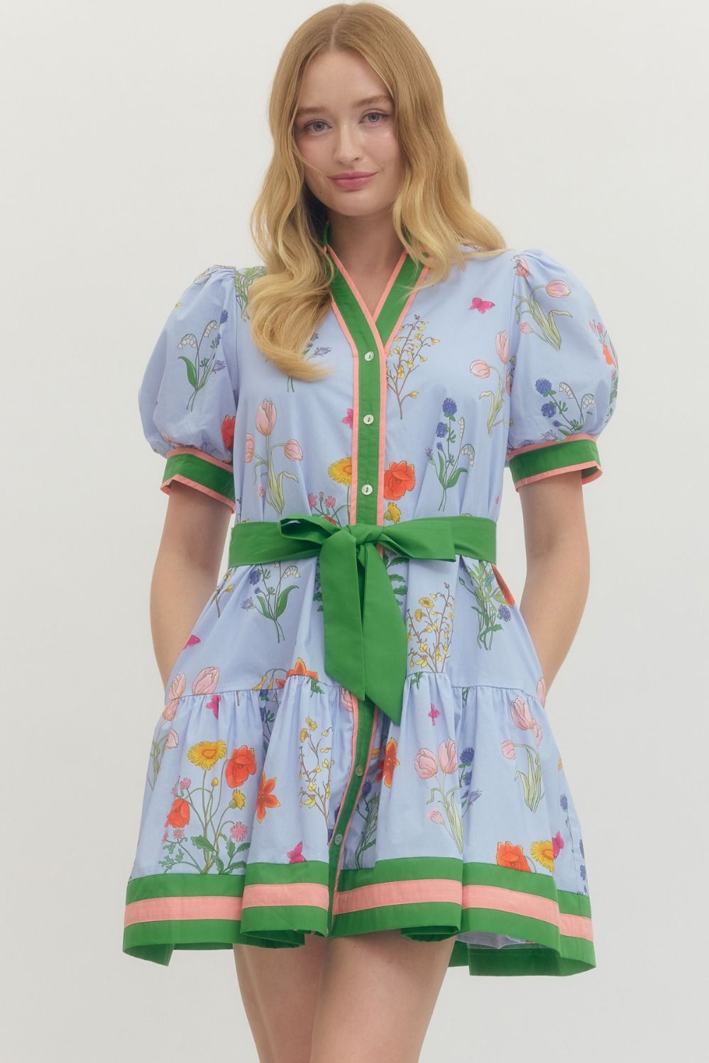 Floral Stamped Belted Dress