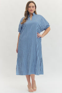 Navy Striped Midi Dress