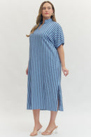 Navy Striped Midi Dress