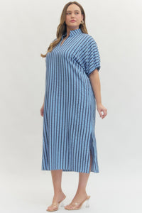 Navy Striped Midi Dress