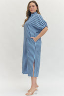 Navy Striped Midi Dress