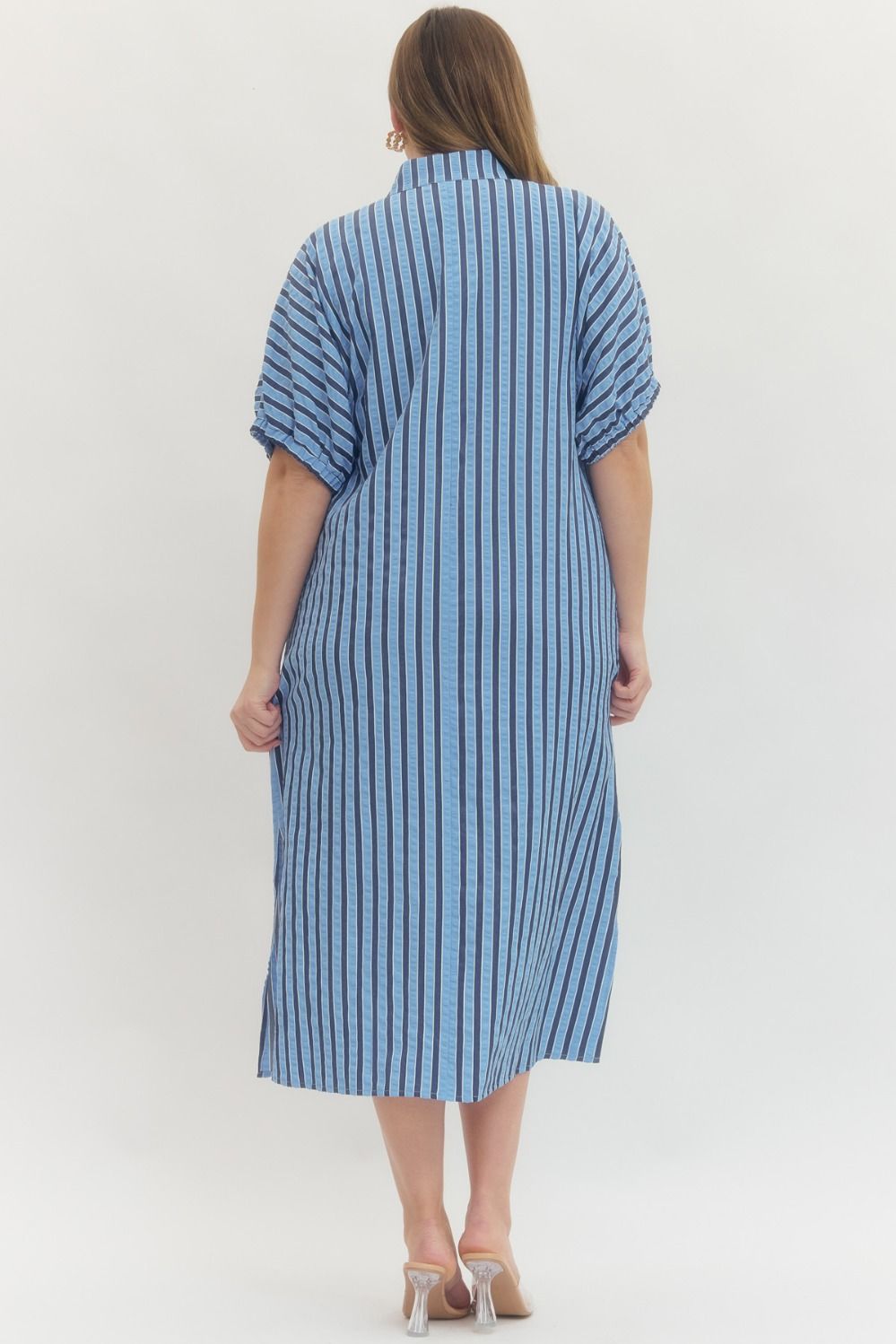 Navy Striped Midi Dress