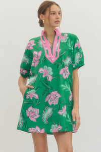 Contrast Collar Floral Mini Dress