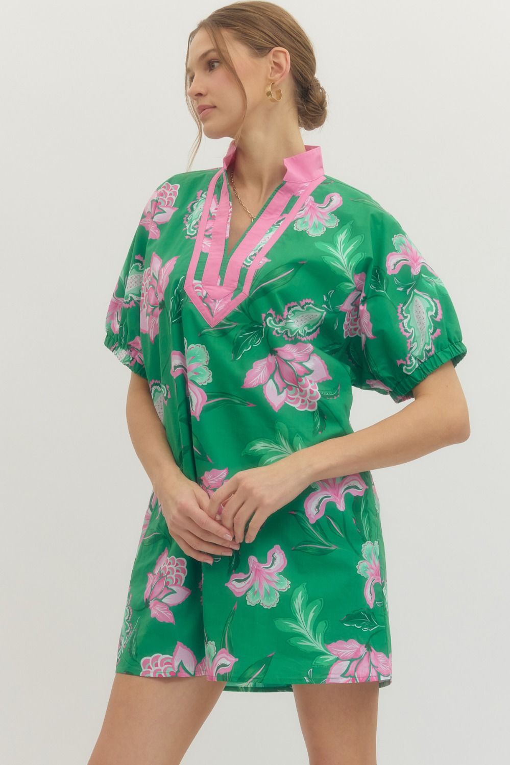 Contrast Collar Floral Mini Dress