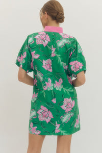 Contrast Collar Floral Mini Dress