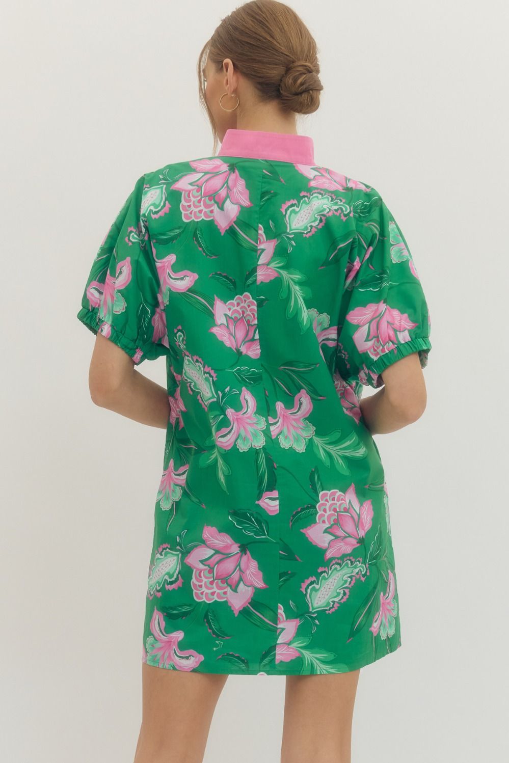 Contrast Collar Floral Mini Dress