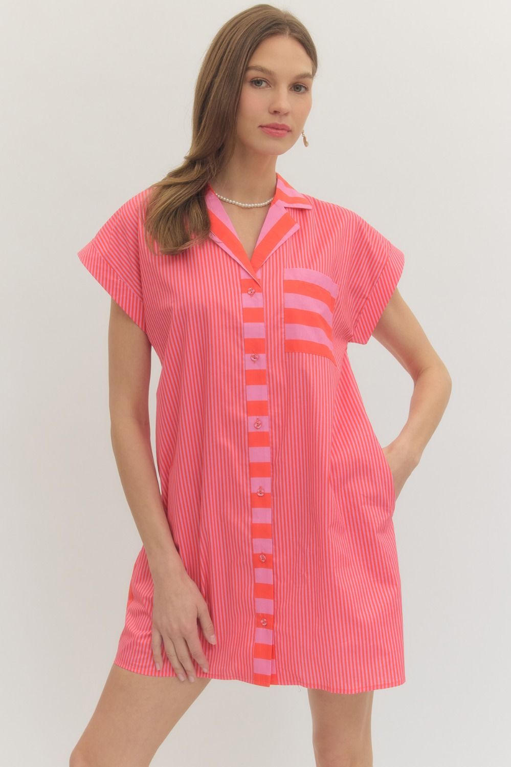 Contrast Stripe Shirtdress