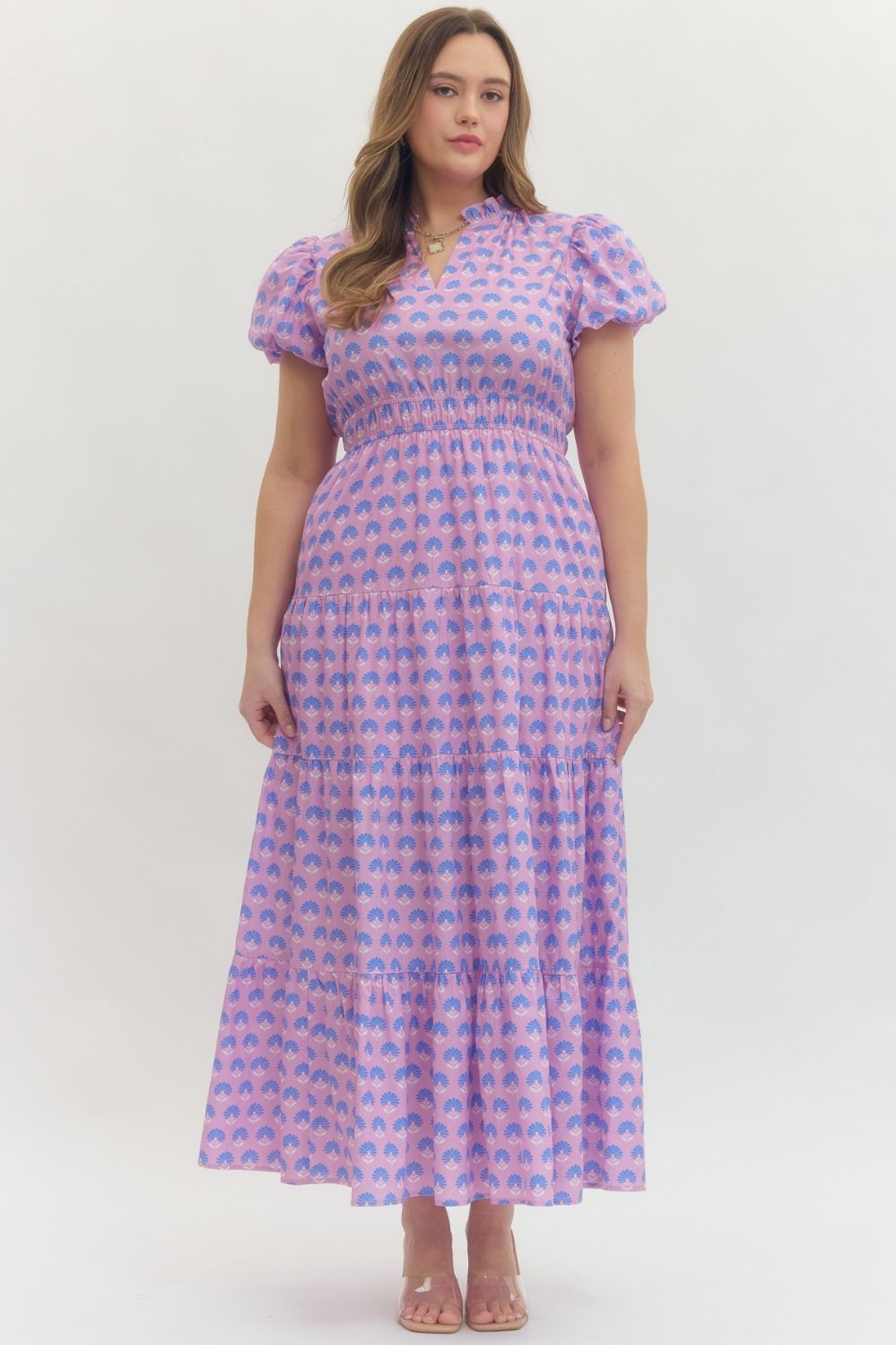 Botanical Puff Sleeve Midi Dress