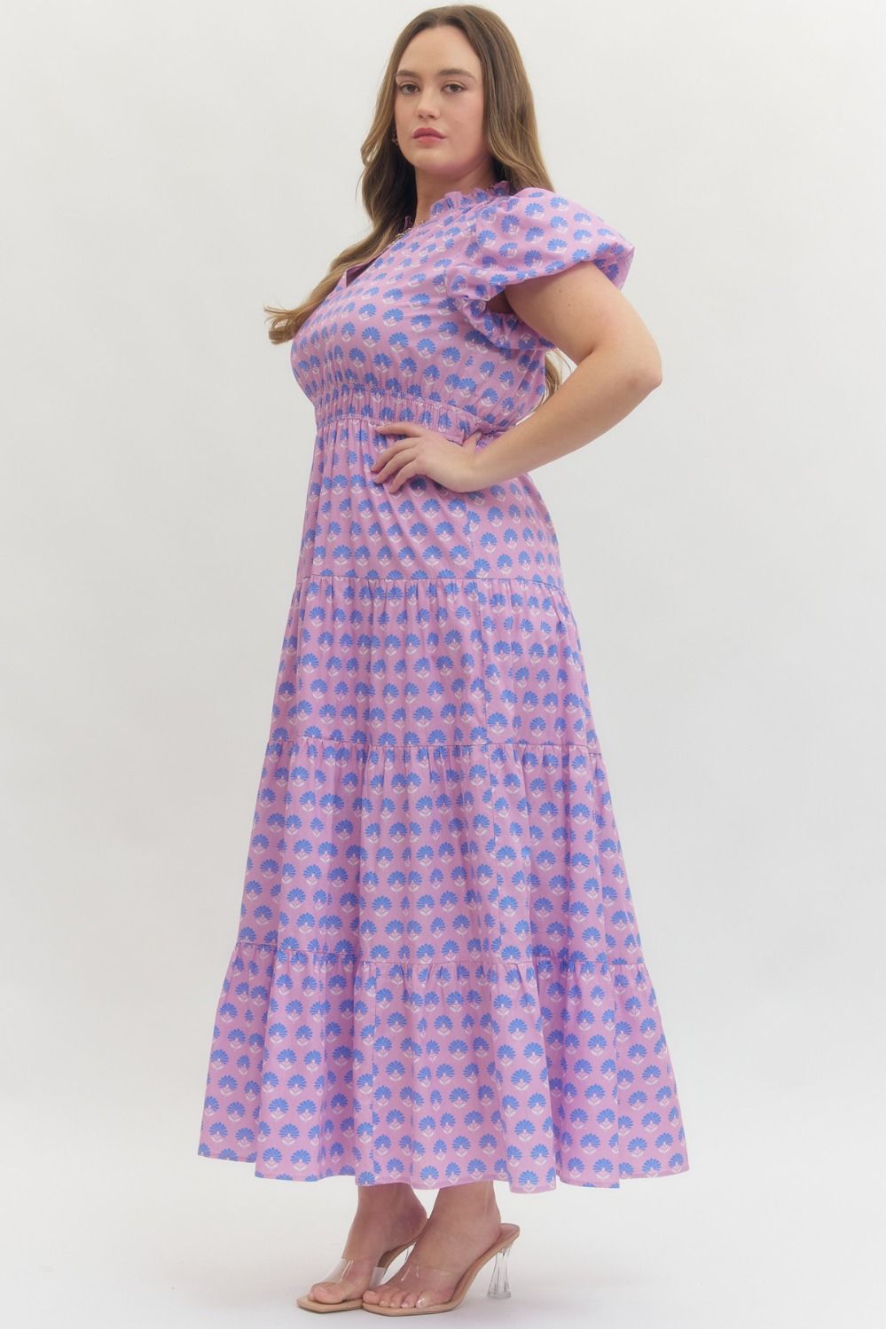 Botanical Puff Sleeve Midi Dress