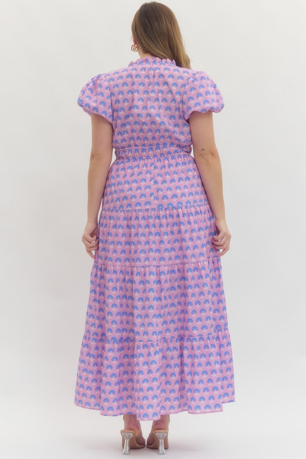 Botanical Puff Sleeve Midi Dress