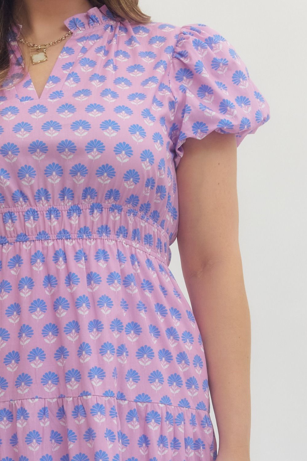 Botanical Puff Sleeve Midi Dress