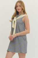 Attached Scarf Striped Dress