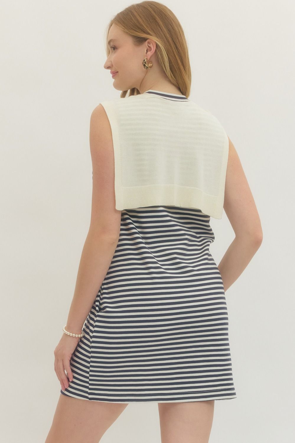 Attached Scarf Striped Dress