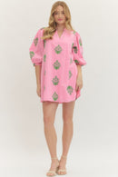 Pink & Green Embroidered Dress