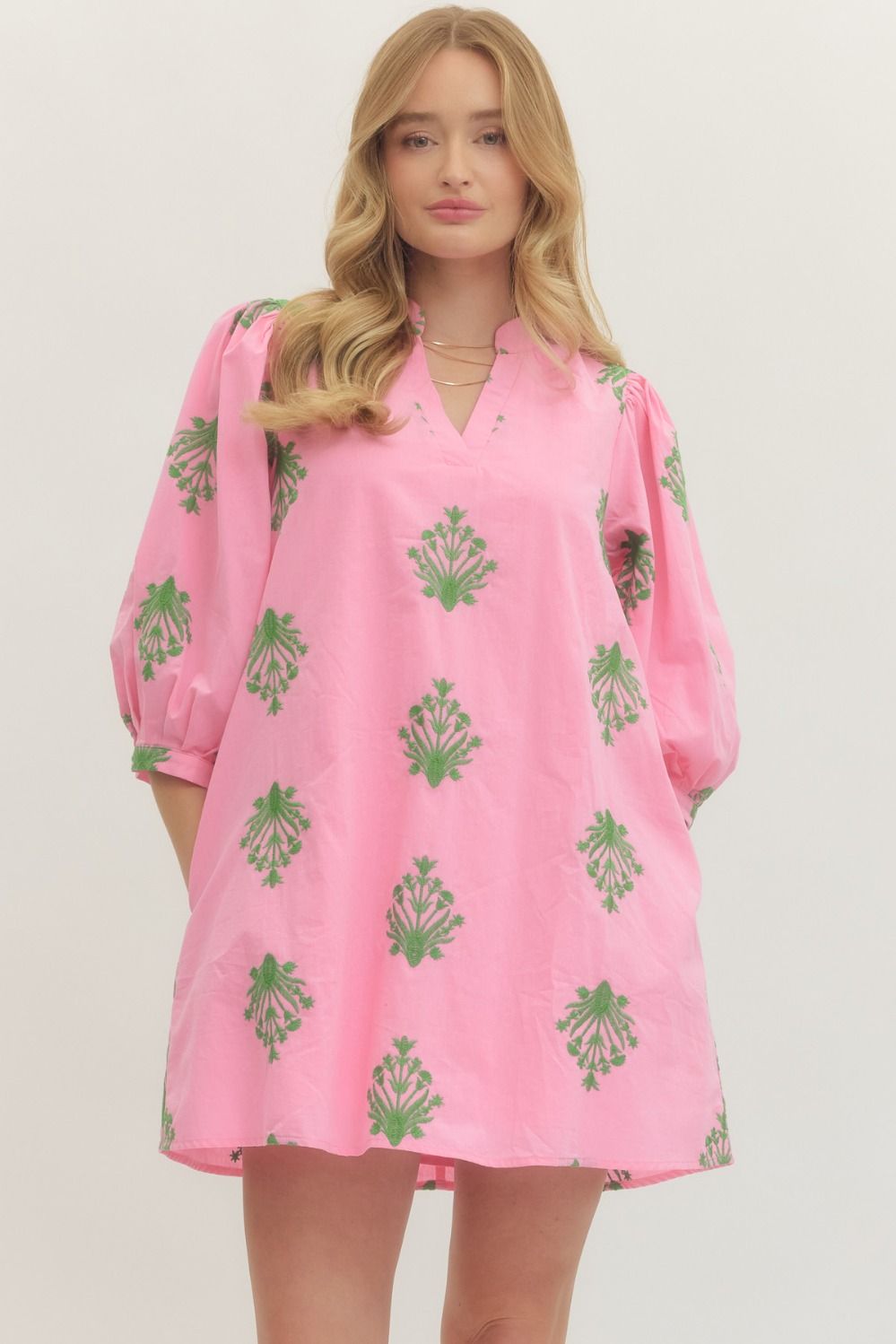 Pink & Green Embroidered Dress