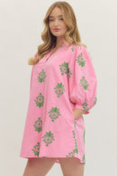 Pink & Green Embroidered Dress