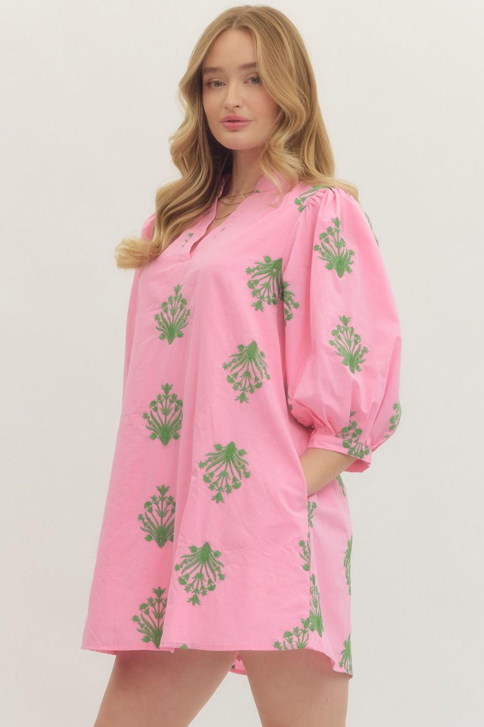 Pink & Green Embroidered Dress