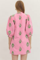 Pink & Green Embroidered Dress