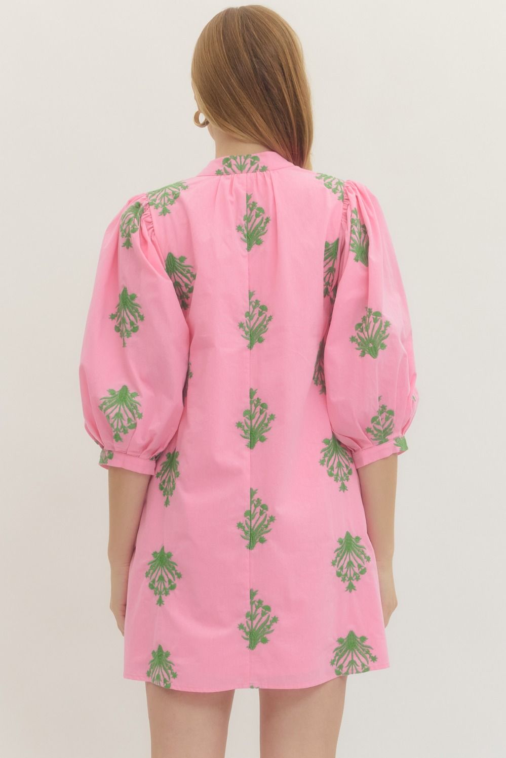 Pink & Green Embroidered Dress