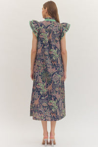 Botanical Animal Midi Dress