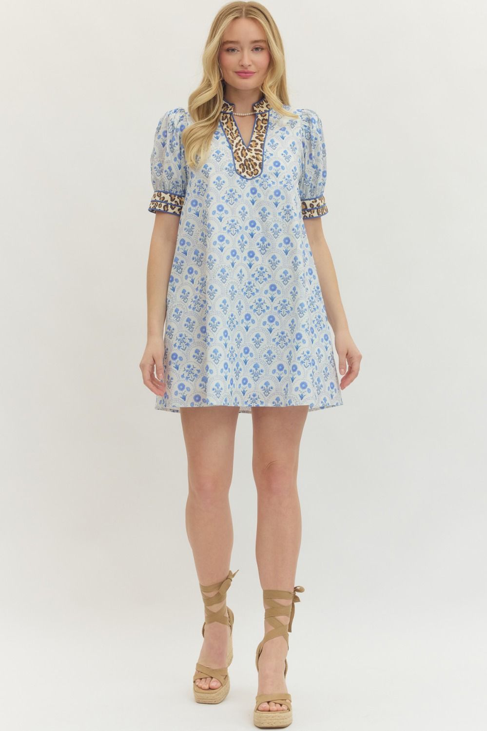 Leopard Contrast Floral Dress