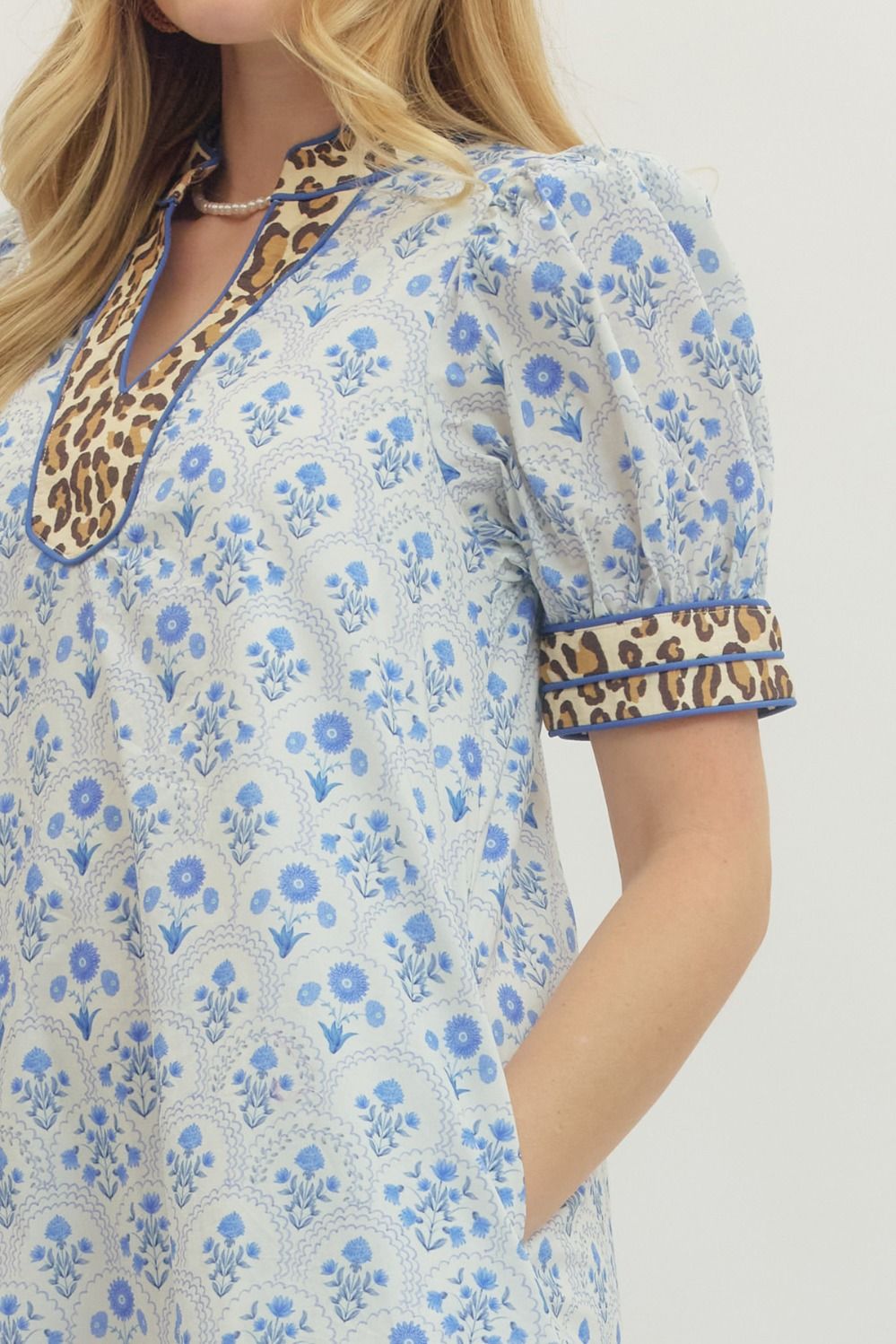 Leopard Contrast Floral Dress