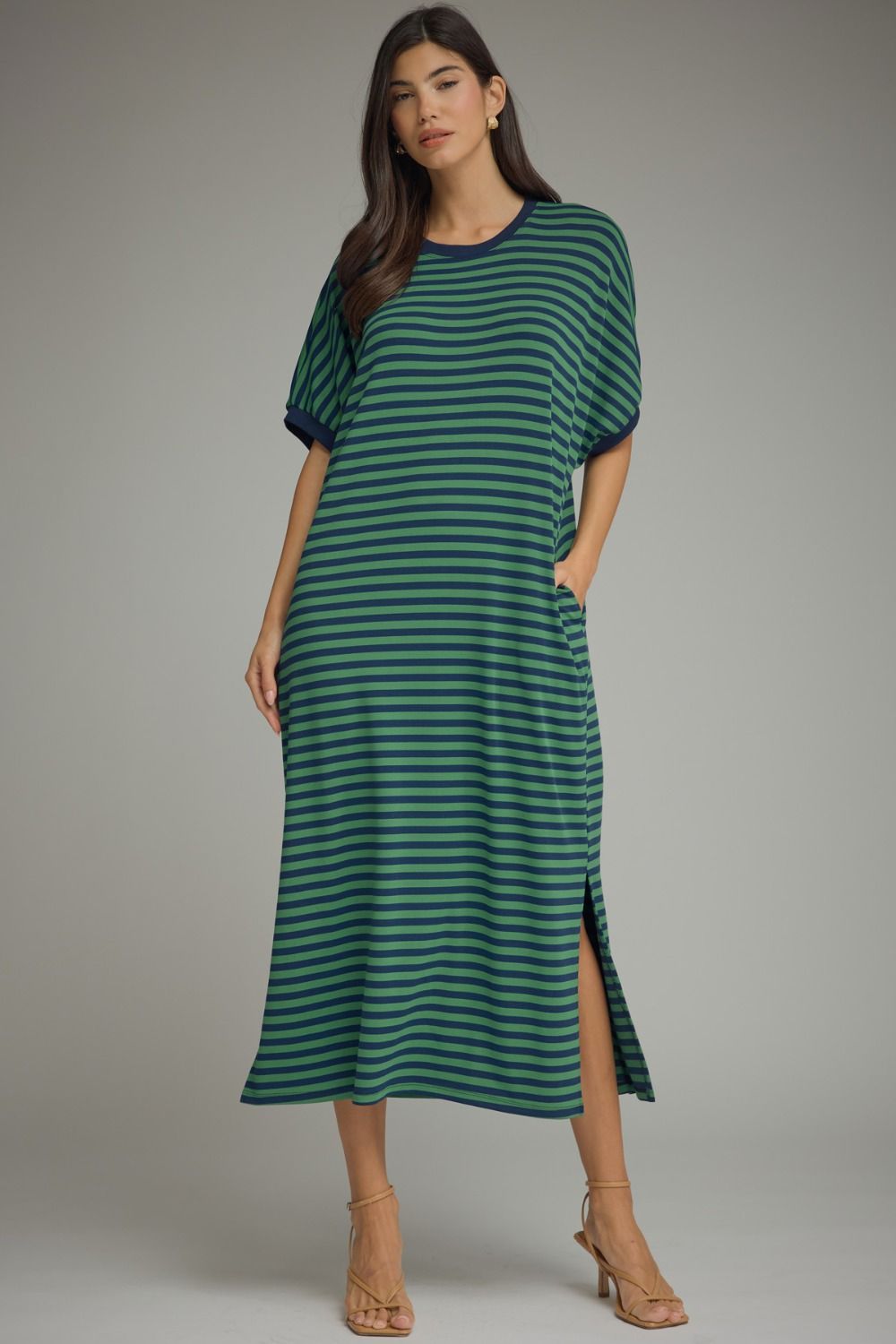 Green/Navy Striped Midi Dress