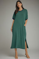 Green/Navy Striped Midi Dress