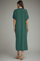 Green/Navy Striped Midi Dress