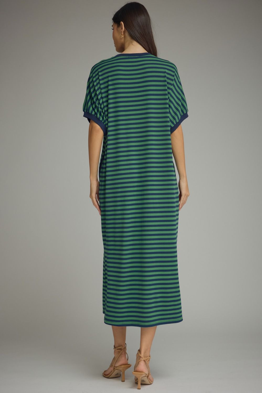 Green/Navy Striped Midi Dress