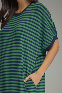 Green/Navy Striped Midi Dress