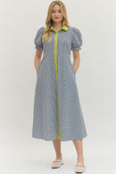 Contrast Collar Striped Midi Dress