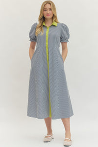 Contrast Collar Striped Midi Dress