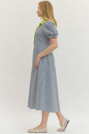 Contrast Collar Striped Midi Dress