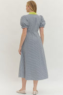 Contrast Collar Striped Midi Dress