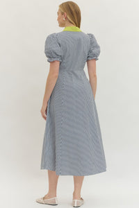 Contrast Collar Striped Midi Dress