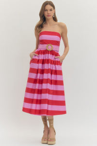 Strapless Striped Midi Dress