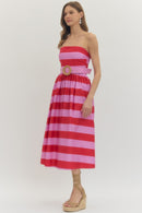 Strapless Striped Midi Dress