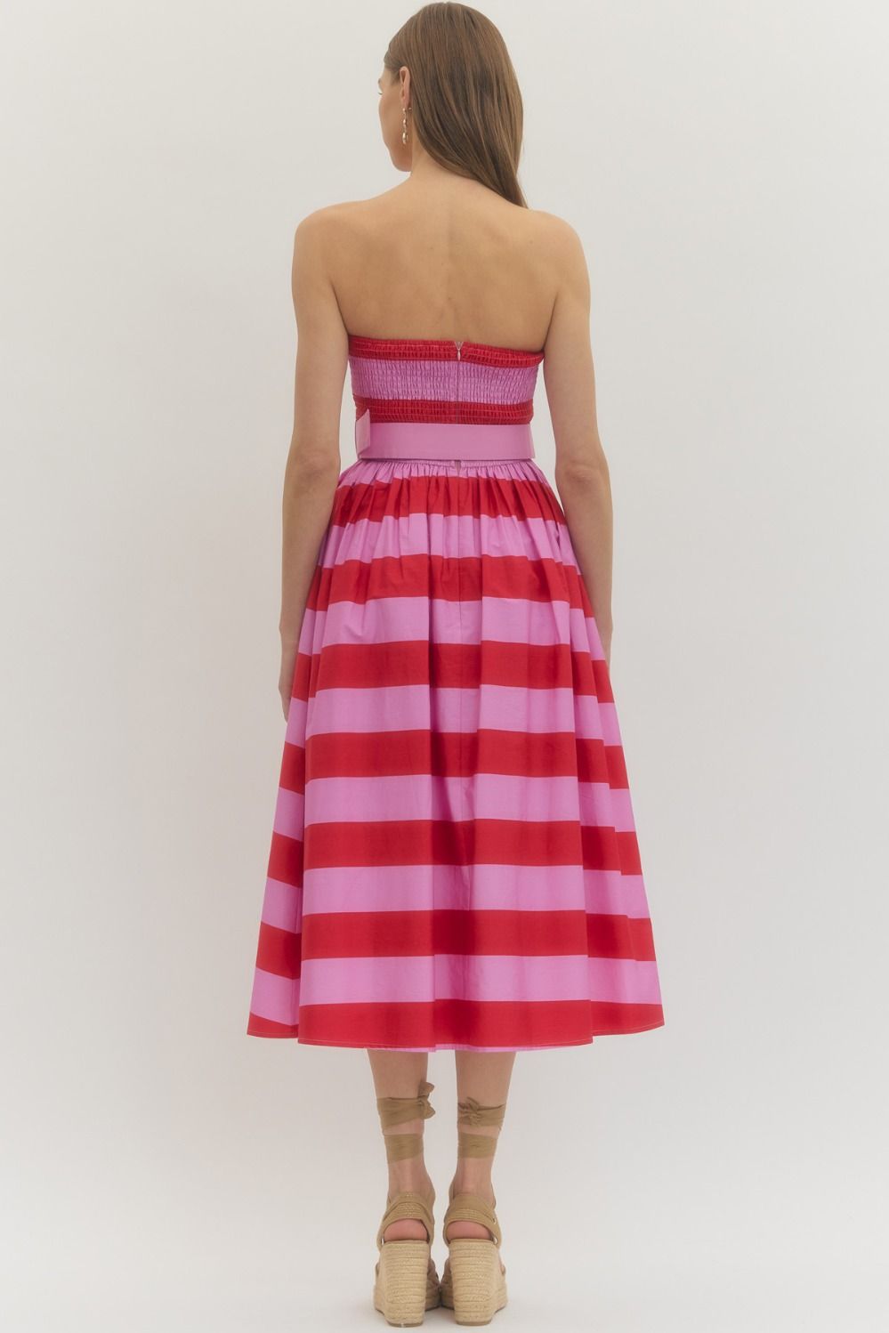 Strapless Striped Midi Dress