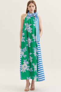 Contrast Neck Tie Maxi Dress