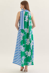 Contrast Neck Tie Maxi Dress