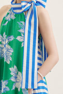 Contrast Neck Tie Maxi Dress