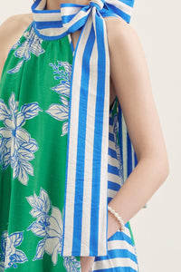 Contrast Neck Tie Maxi Dress