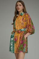 Botanical Stripe Print Mini Dress