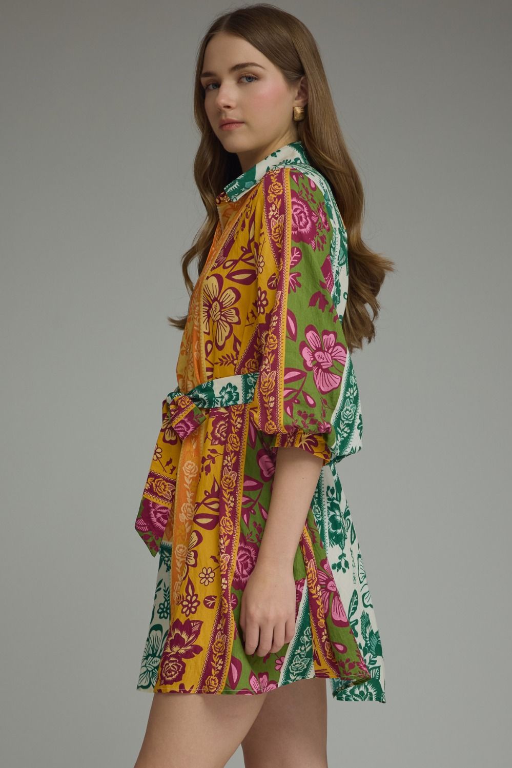 Botanical Stripe Print Mini Dress