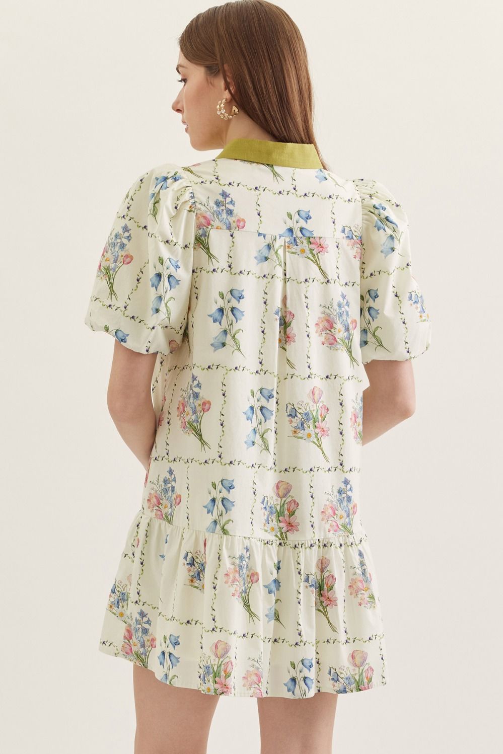 Contrast Collar Floral Mini Dress