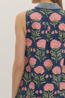 Contrast Collar Floral Sleeveless Dress
