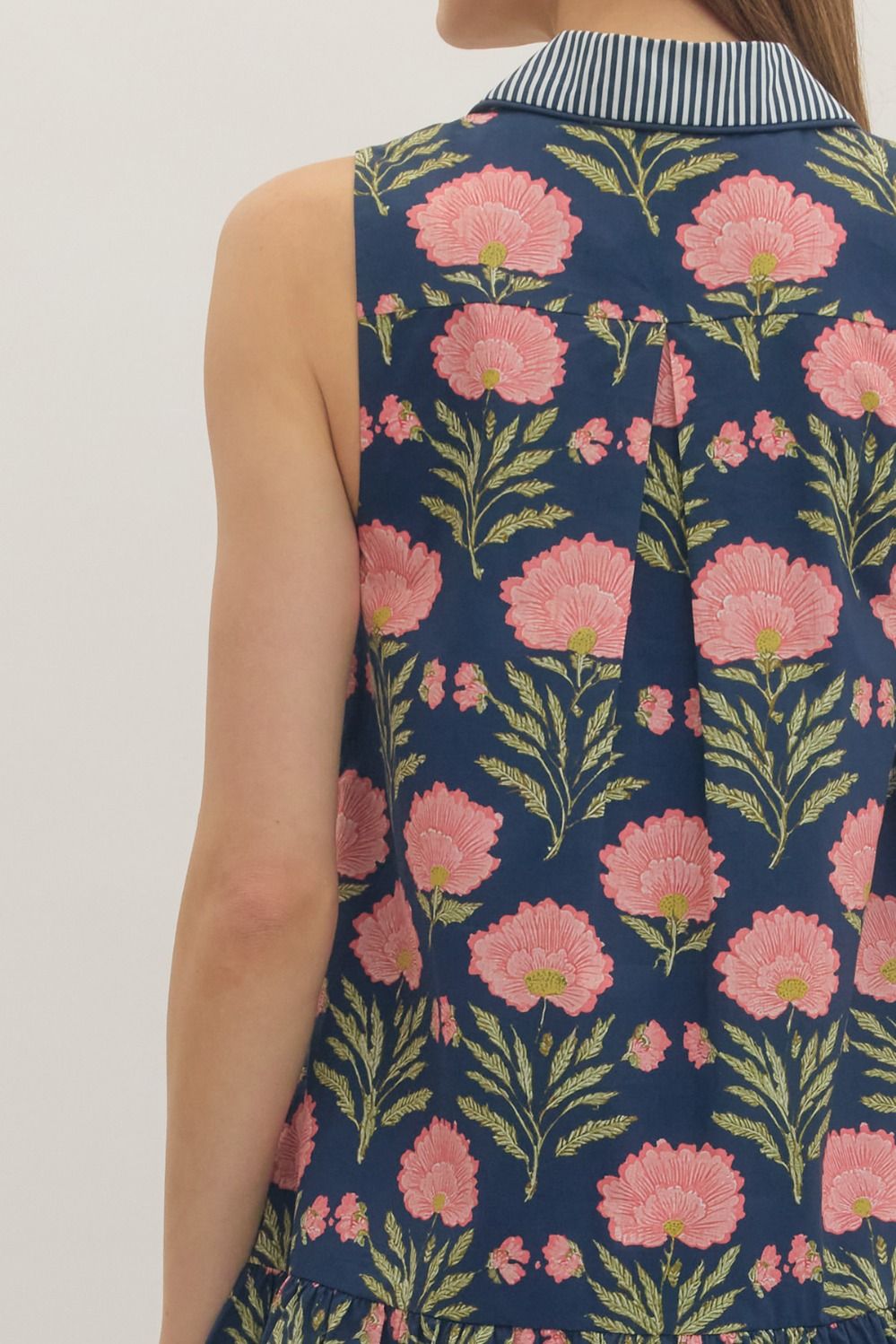 Contrast Collar Floral Sleeveless Dress